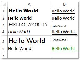 Excel document with different font settings