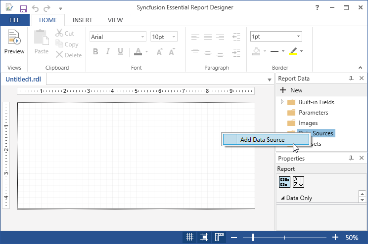 Add Embedded Datasource Reportdesigner Wpf Syncfusion