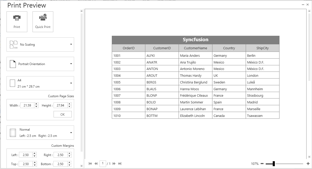 Printing In WPF DataGrid Control Syncfusion