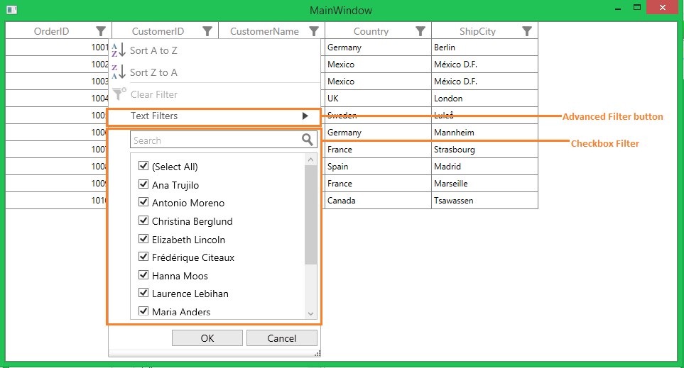 Filtering In WPF DataGrid Control Syncfusion