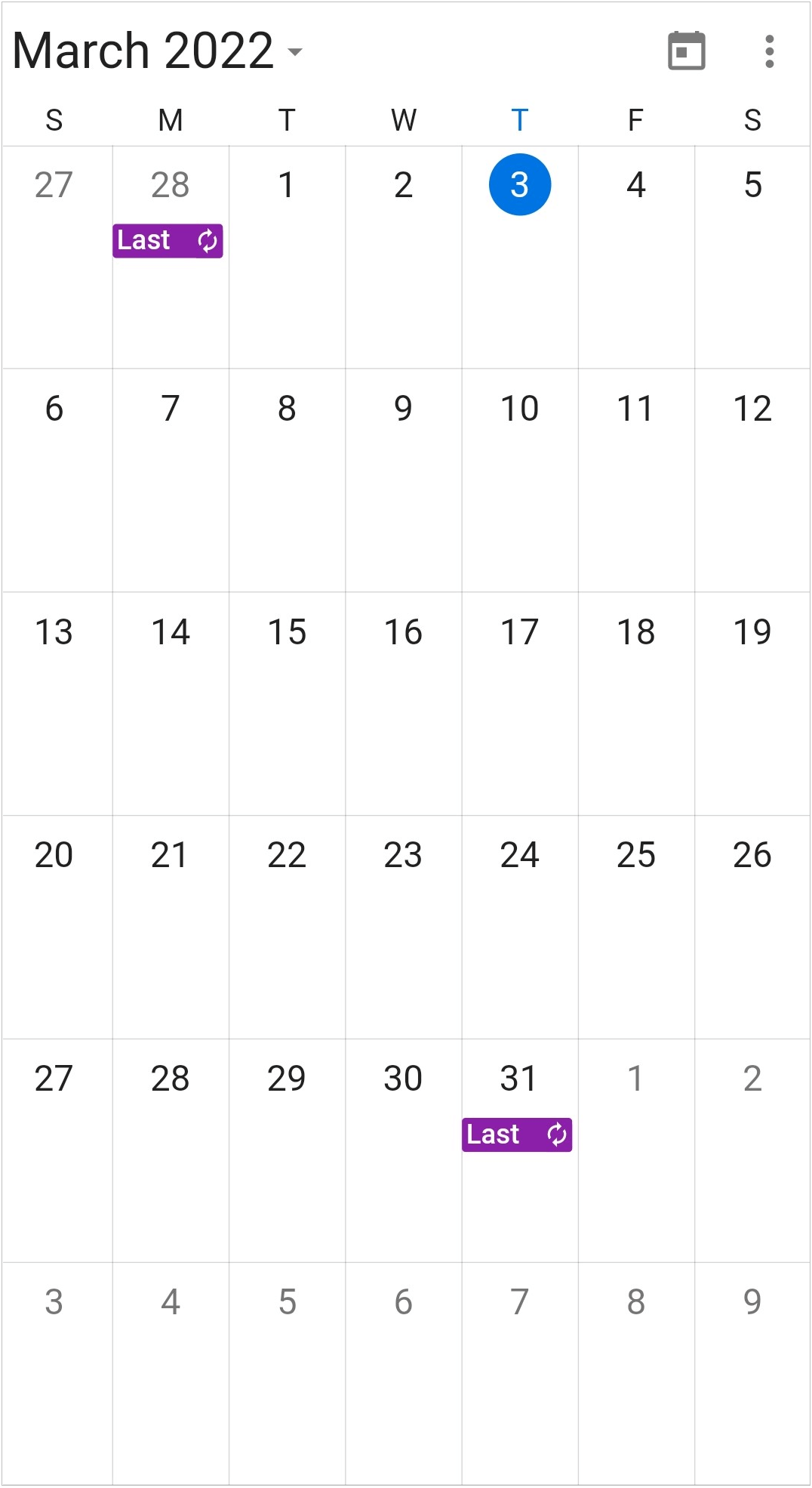 Recurrence appointment on last day of month