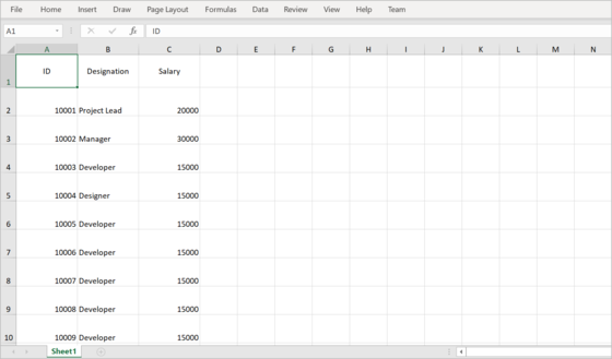 excel shows the grid with excluded columns
