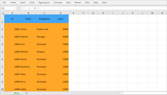 excel shows the cell styling