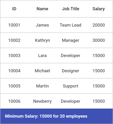 Flutter Data Grid shows customization of table summary row
