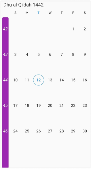 Hijri Week Number Appearance in Flutter Date Range Picker