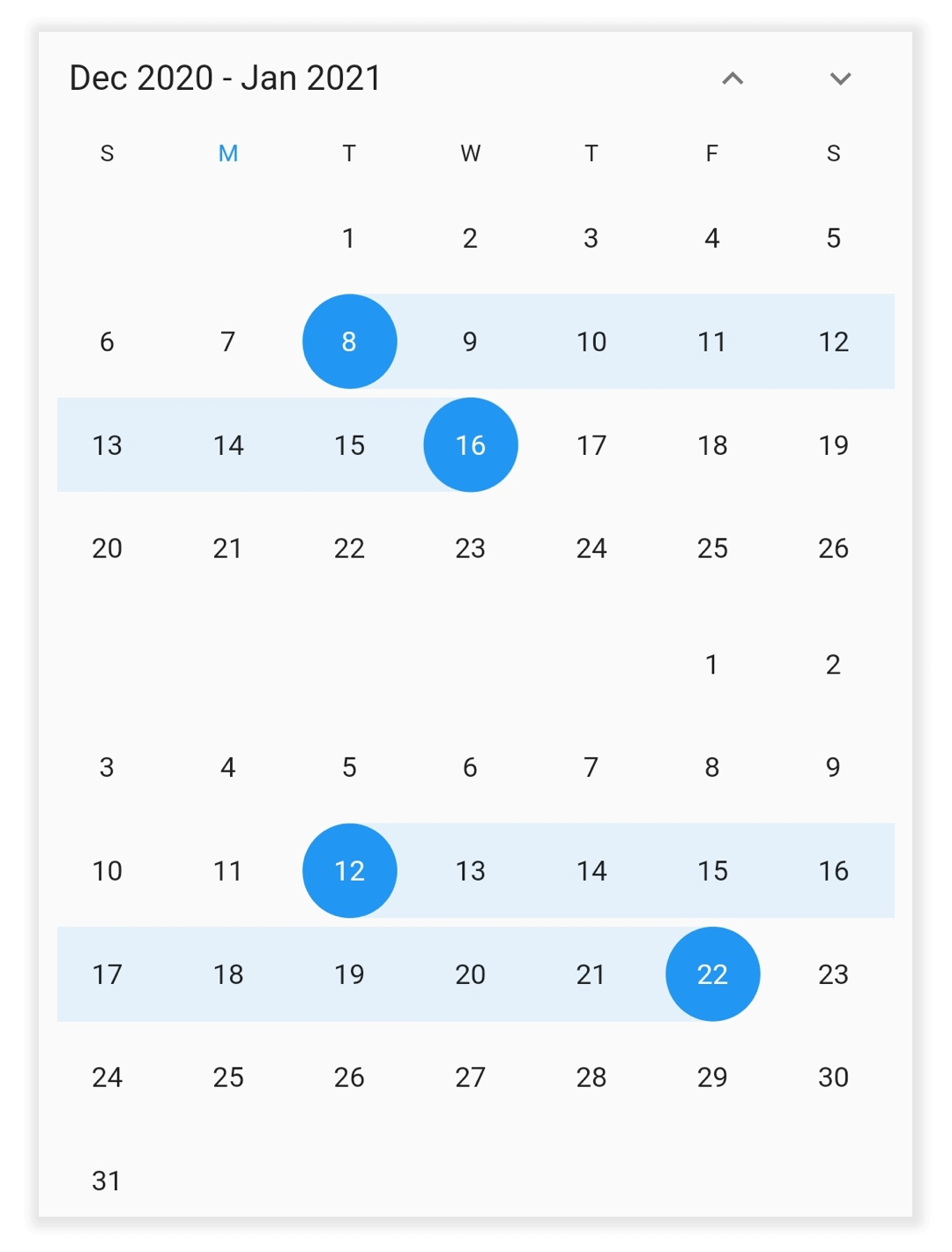 vertical Date Range Picker