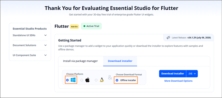 Trial and downloads of Syncfusion Essential Studio