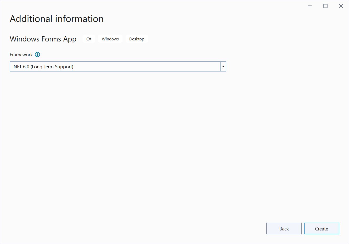 NETcore showing the Framework setting selected version