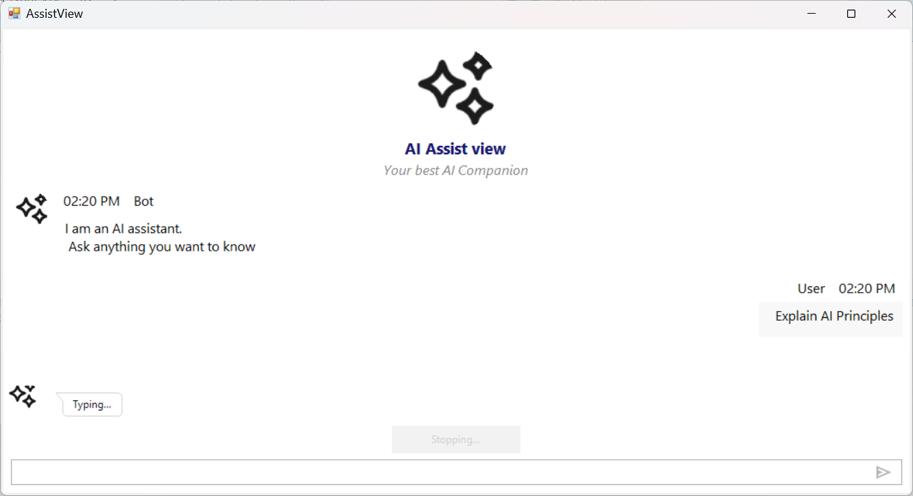 Windows Forms AI AssistView control Cancel StopResponding