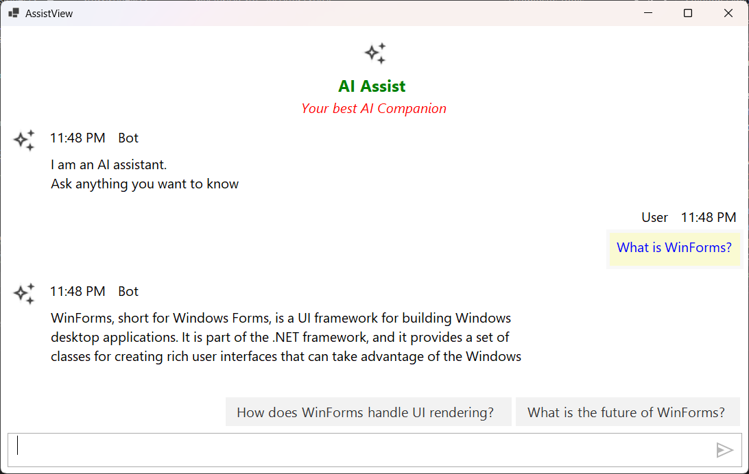 Windows Forms AI AssistView Control Custom UserView