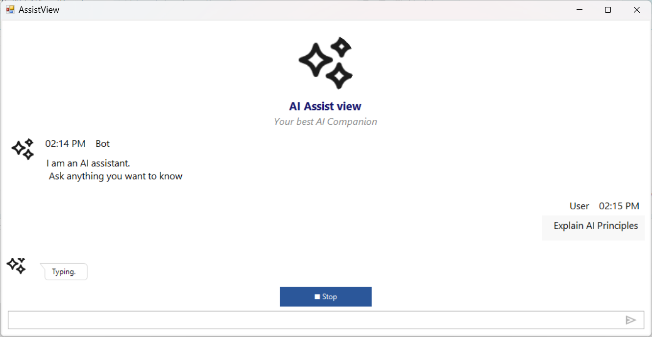 Windows Forms AI AssistView control StopRespondingButtonText