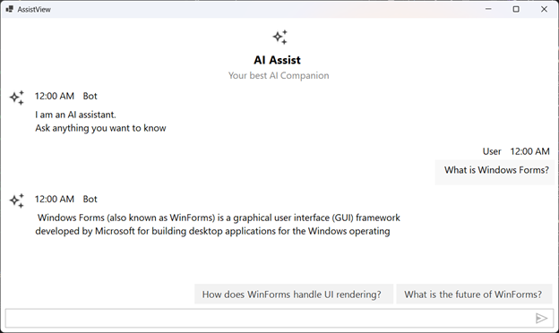Windows Forms AI AssistView control Suggestions