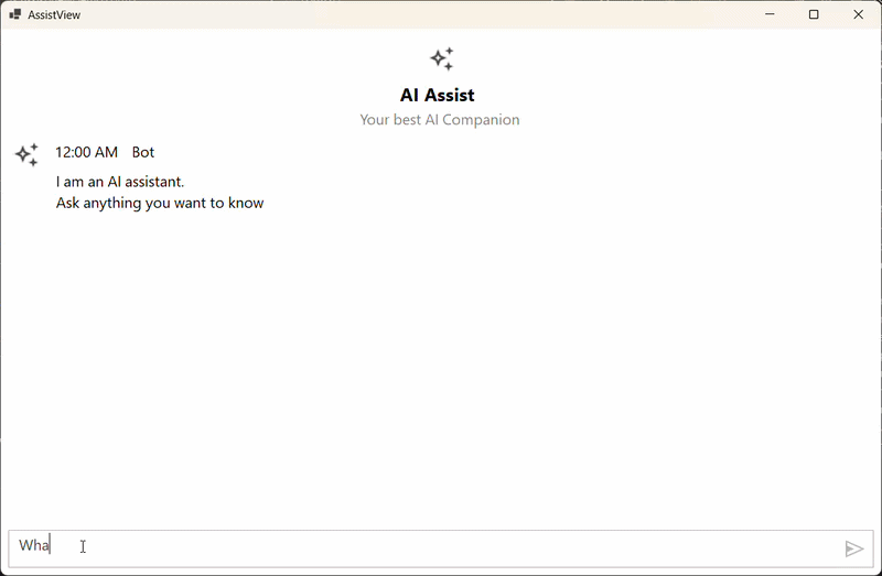 Windows Forms AI AssistView control typing indicator