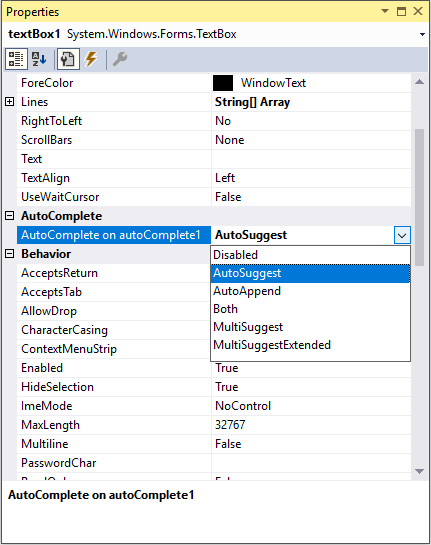 Windows forms AutoComplete toolbox customization