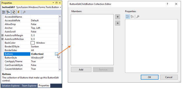 Showing properties pane customizing ButtonEdit control