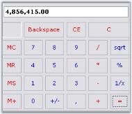 Calculator with the NumberGroupSeparator comma applied to the display area