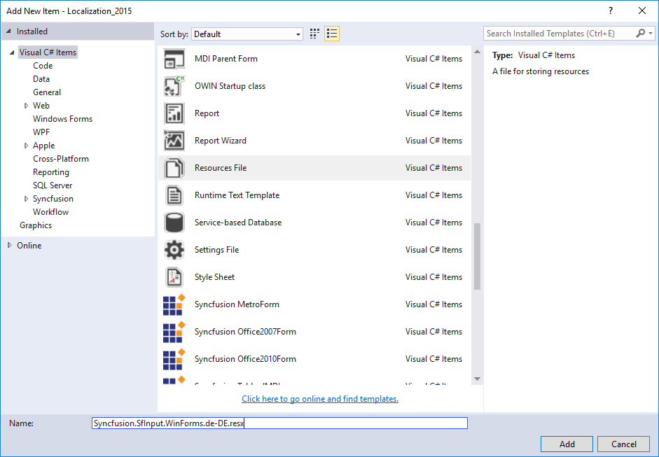 Add resource file in application
