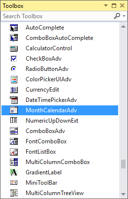 Search month calendar in toolbox