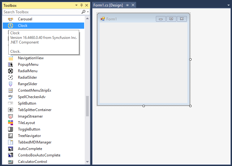 WindowsForms Clock control added by designer
