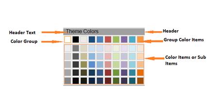 Windows forms ColorPickerUIAdv showing sections of a color group