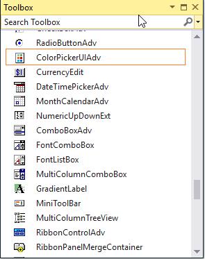 Windows forms ColorPickerUIAdv drag and drop from toolbox
