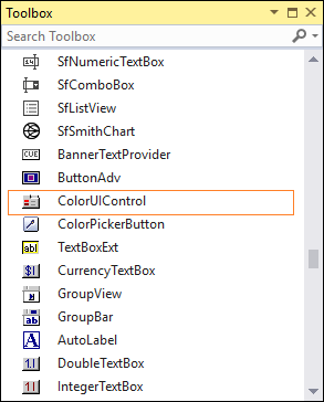 Drag and drop ColorUI from toolbox