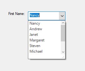 WinForms SfComboBox items displayed using Datasource binding through the visual studio