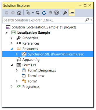 Folder in which the resource file to be added