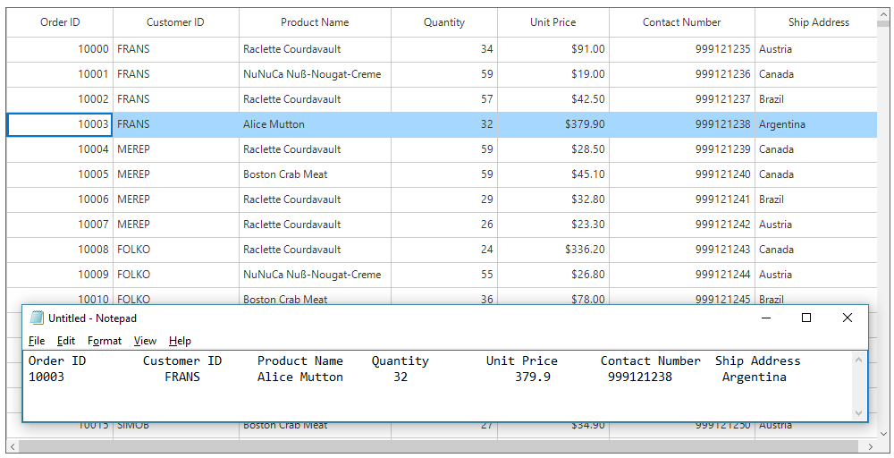 Windows forms datagrid displays copy the data in grid