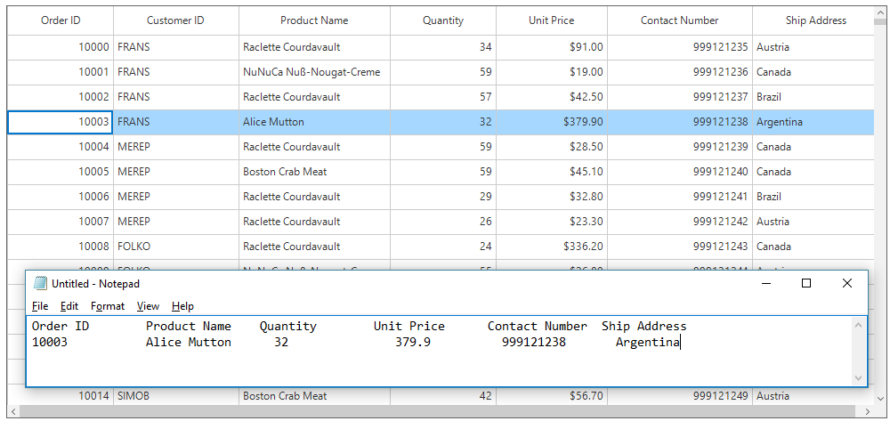 Windows forms datagrid displays copied the particular column and row in grid