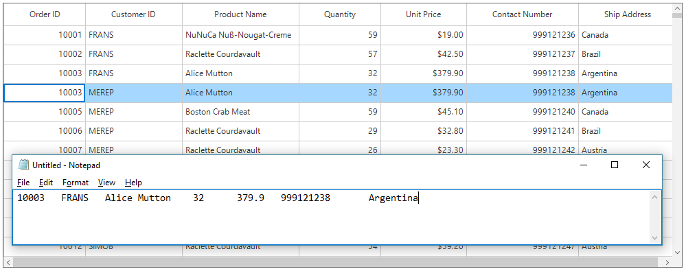 Windows forms datagrid displays particular column and row paste in grid