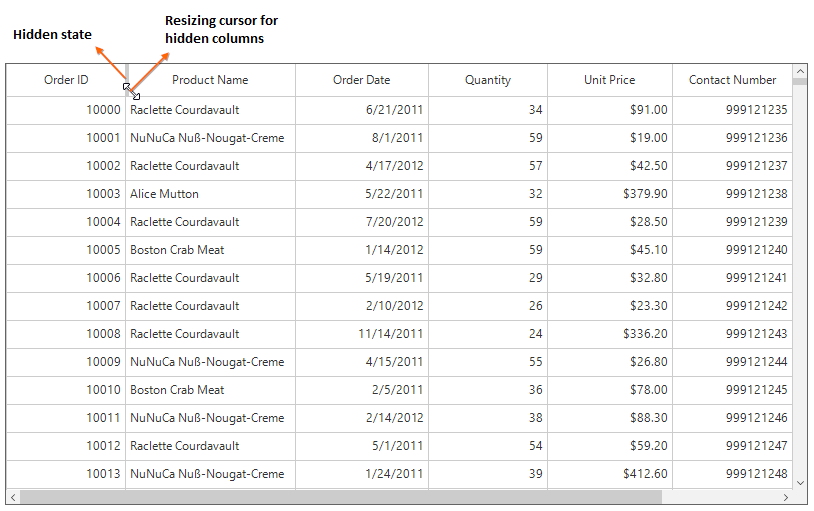 windows forms datagrid showing hidden column resizing