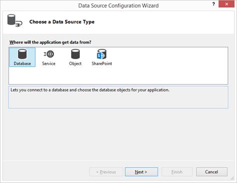 Choose the datasource type through the visual studio