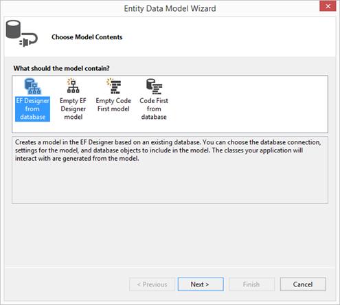 Choose the model contents from visual studio