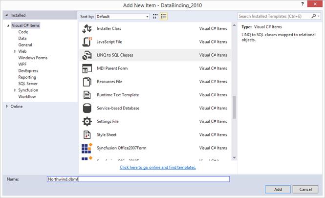 Choose the data model from LINQ to SQL from the visual studio