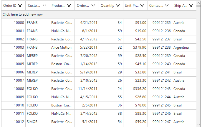 Windows forms datagrid showing addnewrow at top