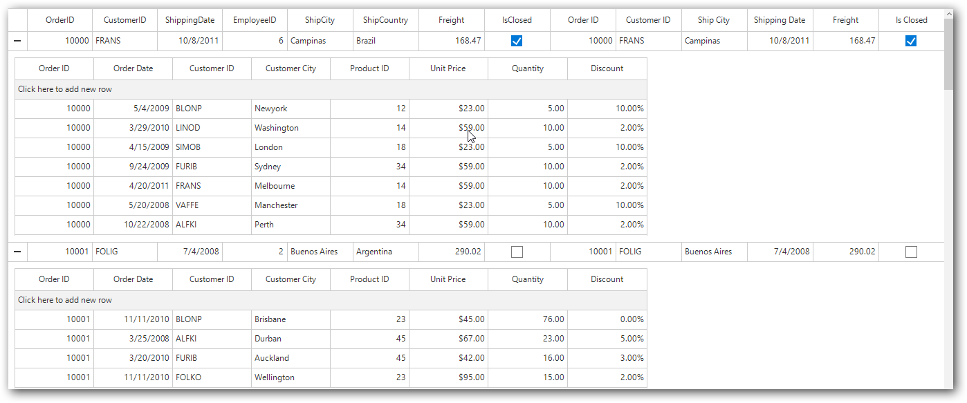 Winforms datagrid showing AddNewRow Support in Master-Details View