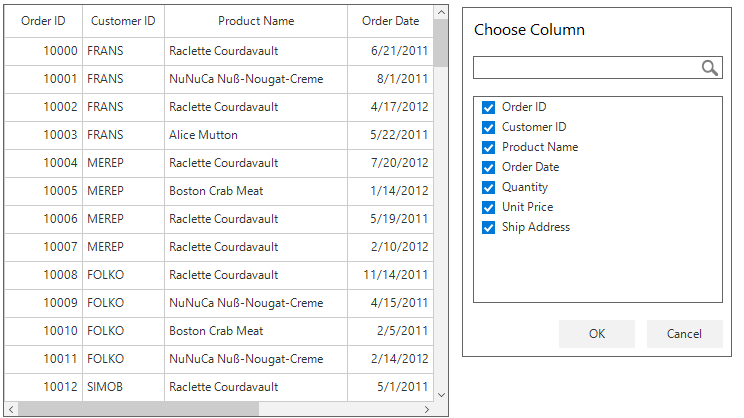 Windows forms datagrid displays column chooser control