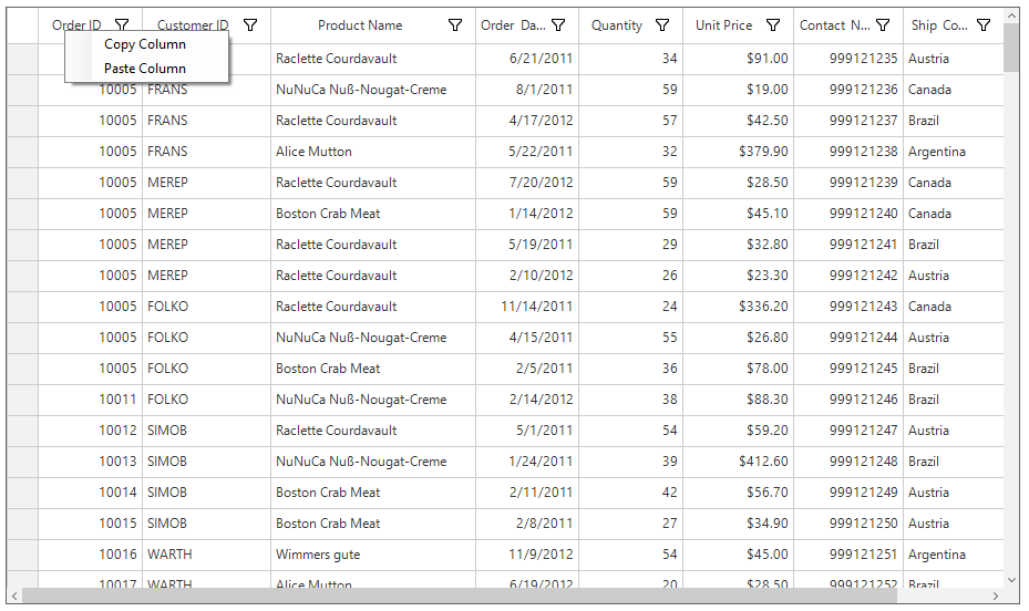 Windows forms datagrid displays create a new column by using context menu