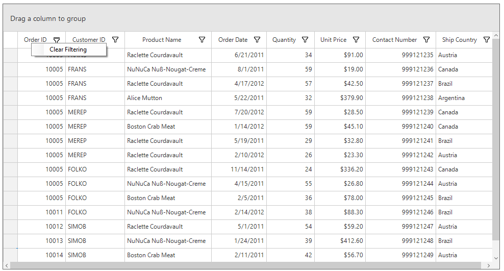 Windows forms datagrid displays clear filtering menu item in context menu