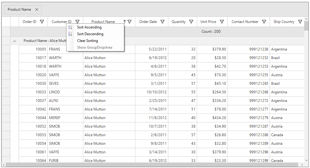 Windows forms datagrid displays context menu for column header