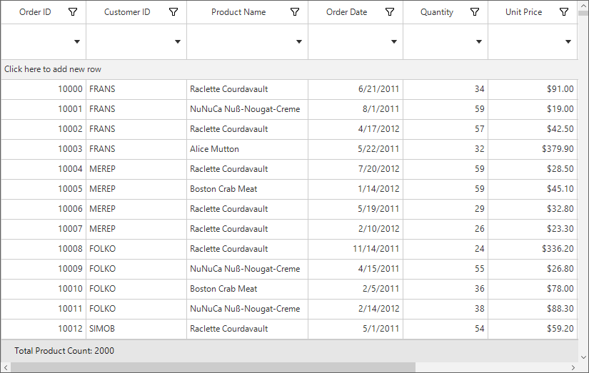 Change filter row height