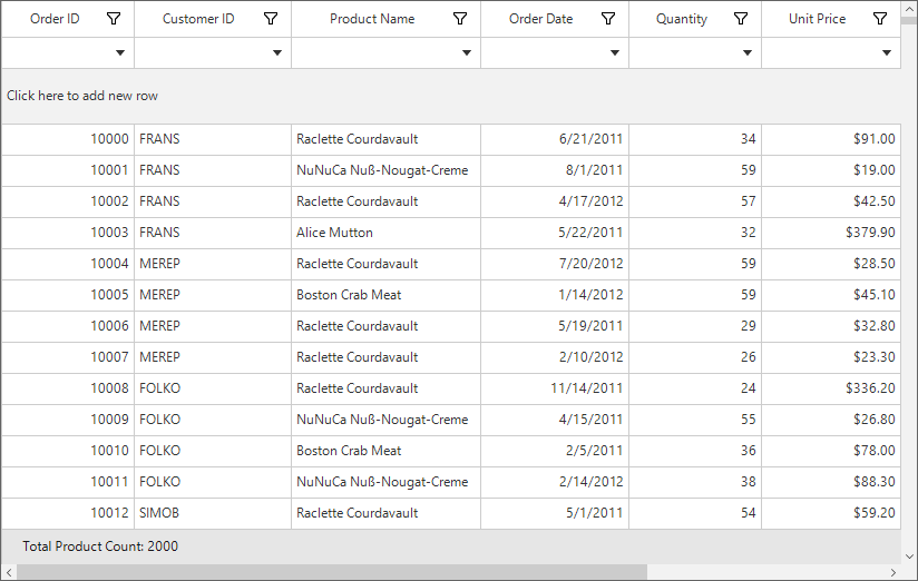 Change add new row height