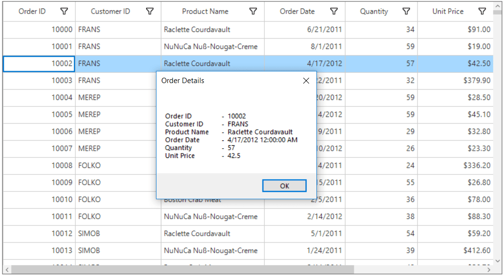 Retrieving current row information by clicking in windows forms datagrid