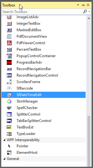 Drag and drop the SfDateTimeEdit control to form