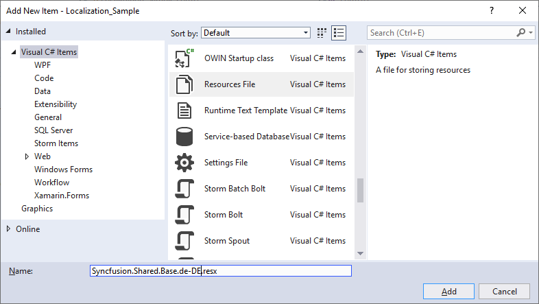 Adding new resource file through Add New Item wizard