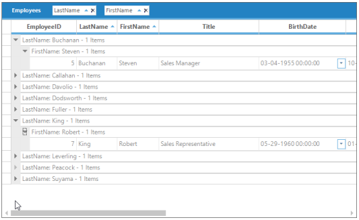 GroupDropArea positioned at the top of Grid Grouping control