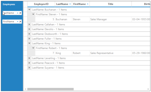 GroupDropArea positioned at the left of Grid Grouping control