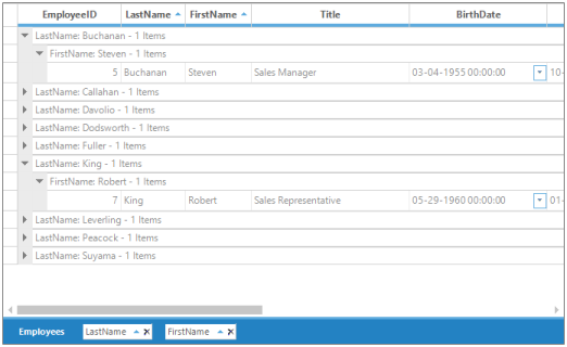 GroupDropArea positioned at the bottom of Grid Grouping control