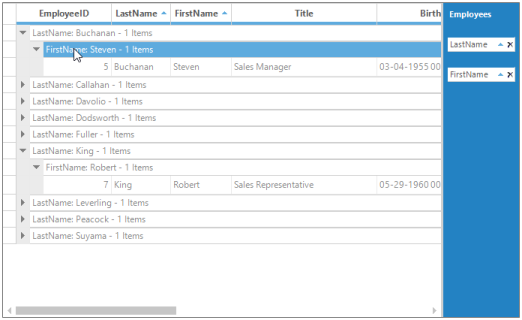 GroupDropArea positioned at the right of Grid Grouping control
